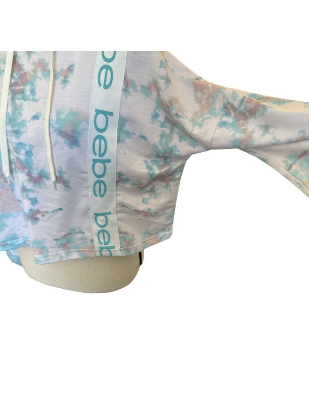 Bebe Tie Dye Cropped Hoodie Small Y2K Athleisure Lounge Pullover Sweatshirt - Picture 3 of 9